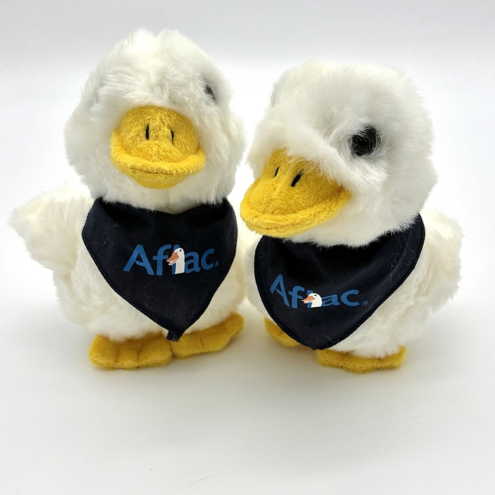 Aflac Talking Duck Lot 2 Plush 6" Toy Advertising Blue Bandana Audio Works Vtg